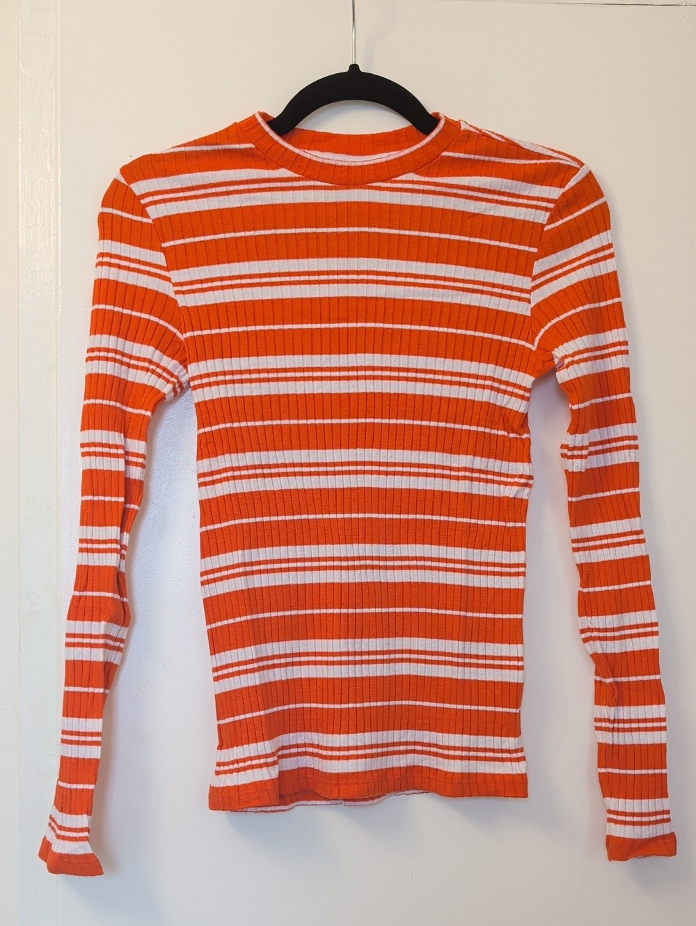 & Other Stories Stockholm Atelier Orange White Striped Ribbed Sweater Size US 4